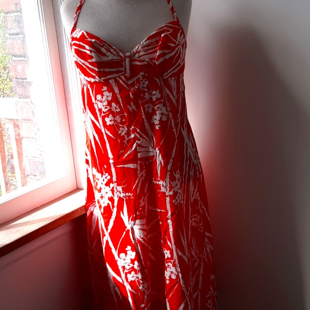 Vintage Resort CARON INTL red & white cotton floral sundress sz MED A line